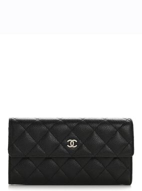 Chanel Caviar Leather Double Sided Long Classic Flap Wallet BLACK SHW Clutch